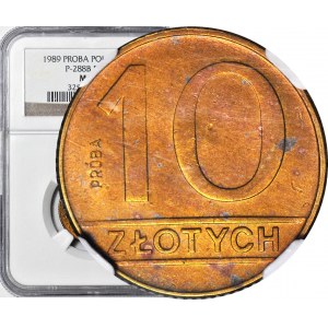 RRR-, 10 zloty 1989, Sampled in TECHNOLOGICAL brass, mintage of 18 pieces.