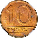 RRR-, 10 Zloty 1989, in Messing gemustert, Prägung 18 Stück.