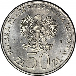RR-, 50 złotych 1981, Bolesław Śmiały, DESTRUKT - oznaczenie blachy na rewersie