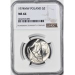 RR-, 5 złotych 1974, Rybak na TRAWCE, pojedyncza trawka - źdźbło obok buta, b. rzadki