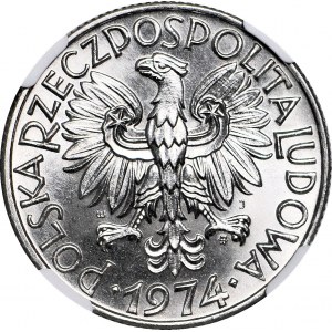 RRR-, 5 złotych 1974, Rybak na TRAWCE TYP 4, trawka do pasa, b rzadki