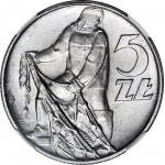 RRR-, 5 złotych 1974, Rybak na TRAWCE TYP 6, trawka poprzeczna, b rzadki