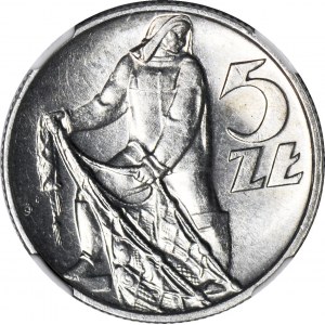 R-, 5 złotych 1974 Rybak, SKRĘTKA 220 stopni, rzadkie