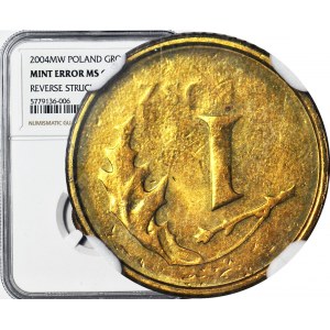 RR-, 1 Grosz 2004, mint, double destruct, REVERSE 180 degrees, minted by