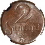 Lettland, 2 santims 1922, ohne R. ZARRINS auf der Rückseite und ohne HUGUENIN auf der Vorderseite