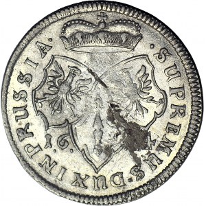RR-, Niemcy, Brandenburgia-Prusy, Fryderyk Wilhelm, Szóstak 1674 CV, Królewiec, rzadki typ tarcz