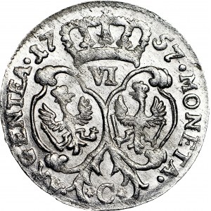 RR-, Niemcy, Prusy-, Fryderyk II, Szóstak 1757 C, Cleve, menniczy