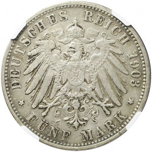 Deutschland, Württemberg, Wilhelm II, 5 Mark 1903 F, Stuttgart