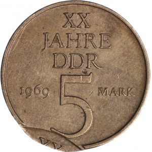 RR-, Deutschland, 5 Mark 1969, 20 Jahre DDR, DESTRUKT - Doppelprägung