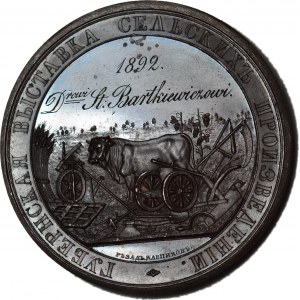 R-, Rosja. Mikołaj II, Medal 1892, Nagroda Ministerstwa Rolnictwa dla dr. S. Bartkiewicza, 66mm