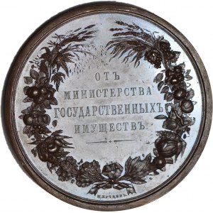 R-, Rosja. Mikołaj II, Medal 1892, Nagroda Ministerstwa Rolnictwa dla dr. S. Bartkiewicza, 66mm