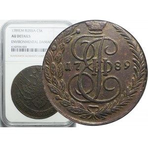 Rosja, 5 kopiejek, Katarzyna II, 5 kopiejek, 1789 EM, ładne