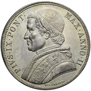 Watykan, Pius IX, Scudo 1847 R, Rzym, ładne