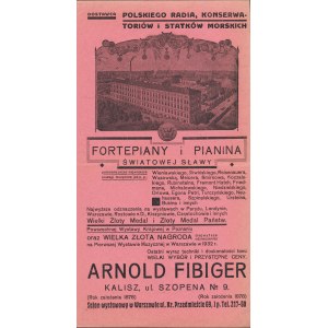FIBIGER Arnold Fortepiany i pianina światowej sławy. [b. m. i w., ok.. 1932 r.]. - arkusz 29 × 16 cm...