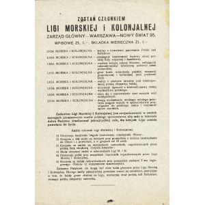 [LIGA Morska i Kolonjalna] Zostań członkiem Ligi Morskiej I Kolonjalnej. Warszawa: Zarząd Głowny, [po 1930]...