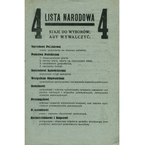 LISTA Narodowa 4 staje do wyborów, aby wywalczyć: Narodowi Polskiemu prawo gospodarza we własnem państwie...