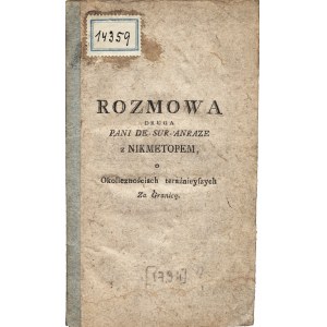 [KATARZYNA II]: Rozmowa druga Pani de Sur-Anraze z Nikmetopem o Okolicznościach teraźnieyszych za granicą...