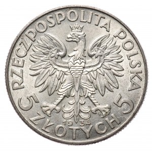 5 złotych, 1934, Warszawa; Głowa kobiety w czepcu