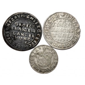 Brandenburgia-Prusy, Fryderyk Wilhelm, Fryderyk III, 2 grosze 1656, 1/12 talara 1691, półtorak 1685 - razem 3 sztuki