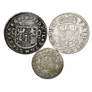 Brandenburgia-Prusy, Fryderyk Wilhelm, Fryderyk III, 2 grosze 1656, 1/12 talara 1691, półtorak 1685 - razem 3 sztuki