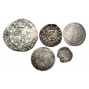Zestaw 5 monet, Niderlandy, Niemcy, Autria i Węgry, w tym 1/4 patagona