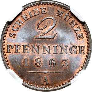 Niemcy, Prusy, Wilhelm I, 2 fenigi 1863 A, Berlin