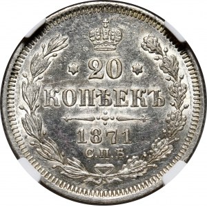 Rosja, Aleksander II, 20 kopiejek 1871 СПБ HI