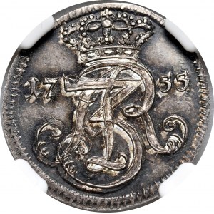 August III Sas, trojak 1755, Gdańsk, czyste srebro