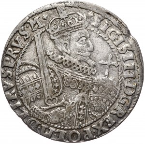 Zygmunt III Waza, ort 1622, Bydgoszcz, rzadszy typ szarfy, Pogoń z krótkim mieczem