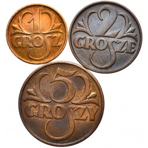Kolekcja monet 1934-39, 1 grosz, 2 grosze i 5 groszy 1935