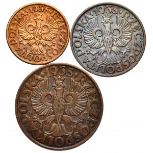 Kolekcja monet 1934-39, 1 grosz, 2 grosze i 5 groszy 1935