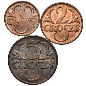 Kolekcja monet 1934-39, 1 grosz, 2 grosze i 5 groszy 1937