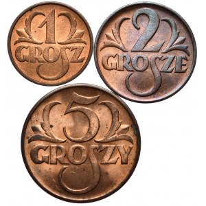Kolekcja monet 1934-39, 1 grosz, 2 grosze i 5 groszy 1938