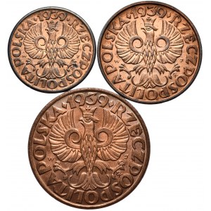 Kolekcja monet 1934-39, 1 grosz, 2 grosze i 5 groszy 1939