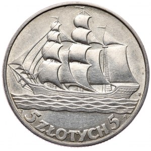 Kolekcja monet 1934-39, 5 złotych 1936 żaglowiec