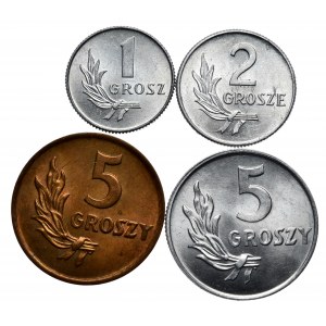 PRL, zestaw 4 sztuk, 1949, 1,2,5 groszy
