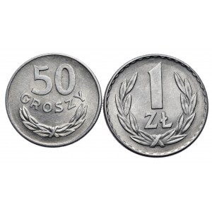 PRL, zestaw 50 groszy 1965 i 1 złotych 1965r.