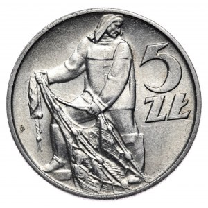 PRL, 5 złotych 1958, Rybak, wąska 8