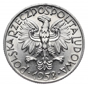PRL, 5 złotych 1958, Rybak, wąska 8