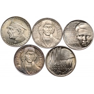 PRL, zestaw 5 sztuk 10 złotych z rocznika 1967-68