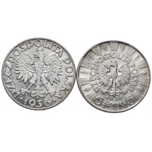 Zestaw 5 złotych 1936 żaglowiec i Piłsudski