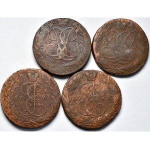 Zestaw 4 monet 5 kopiejkowych Elżbiety i Katarzyny II 1759-64