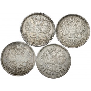 Zestaw 4 rubli Mikołaja II 1896 Paryż, 1897, 97, 98 Bruksela