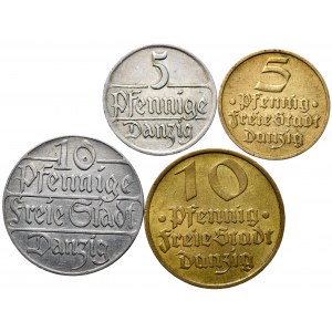 Zestaw 5 fenigów 1923, 32, 10 fenigów 1923,32 - razem 4 sztuki