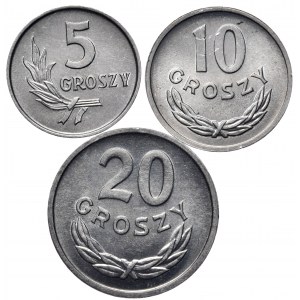 PRL, zestaw 5,10,20 groszy, razem 3 sztuki z rocznika 1963