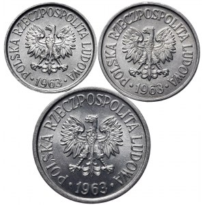 PRL, zestaw 5,10,20 groszy, razem 3 sztuki z rocznika 1963