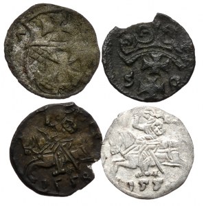 Zestaw 4 denarów Zygmunta Starego i Augusta - Elbląg, Kraków, Wilno, w tym z ciekawą datą 155