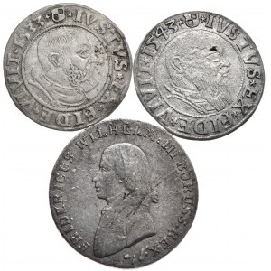 Zestaw 2 x grosz 1533 i 1543, Królewiec i 4 grosze 1803 A, Berlin