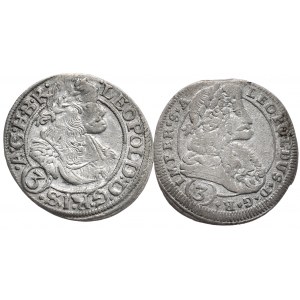 Leopold I, Zestaw 2 monet 3 krajcarowych 1669, Wrocław i 1697 Kutna Hora