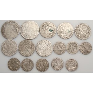 Zestaw 16 monet XVI-XVII w. (głównie Zygmunt III), orty, szóstaki, półtoraki